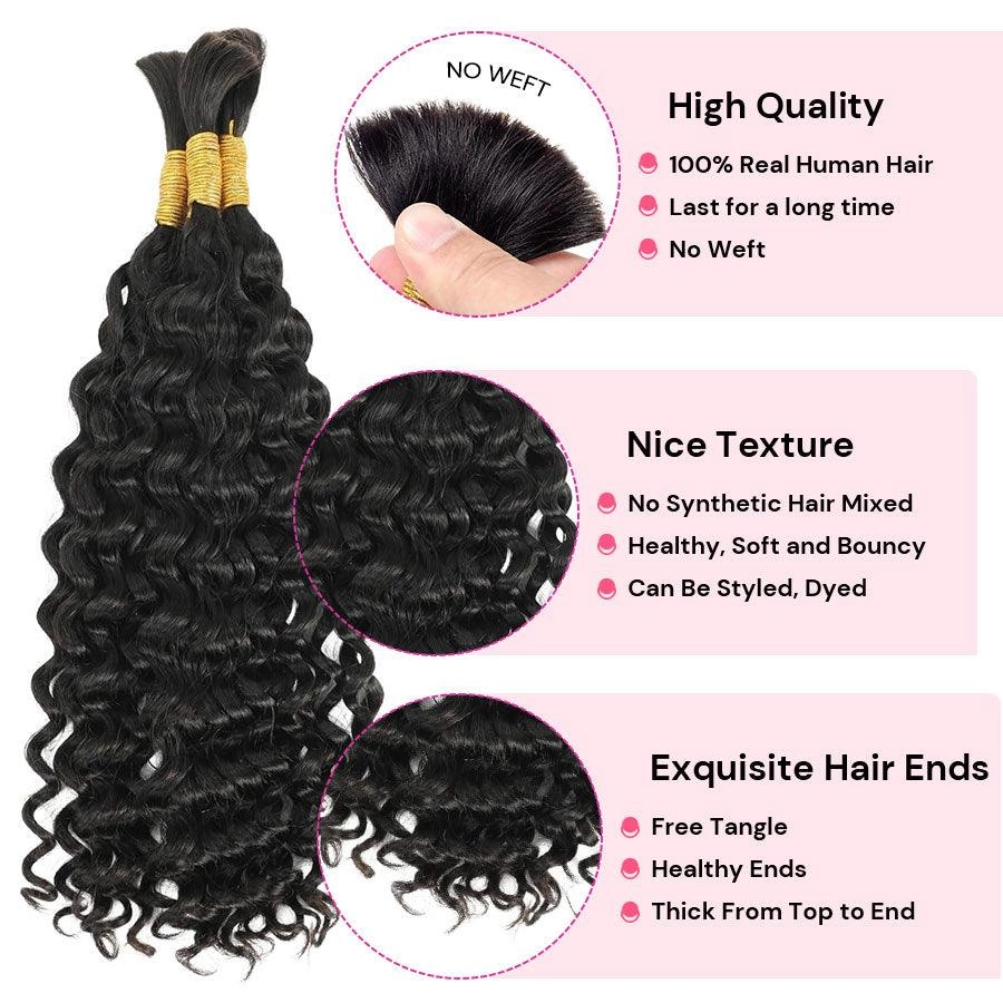 WOWANGEL Bulk Human Hair for Braiding Nature Black Water Wave 100g