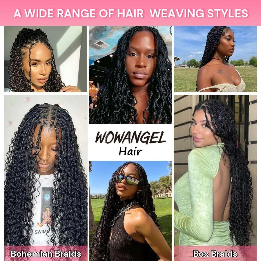 WOWANGEL Bulk Human Hair for Braiding Nature Black Water Wave 100g