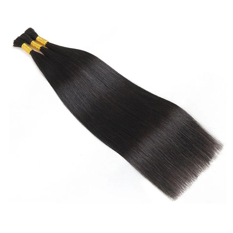 WOWANGEL Bulk Human Hair for Braiding Straight Nature Black 100g