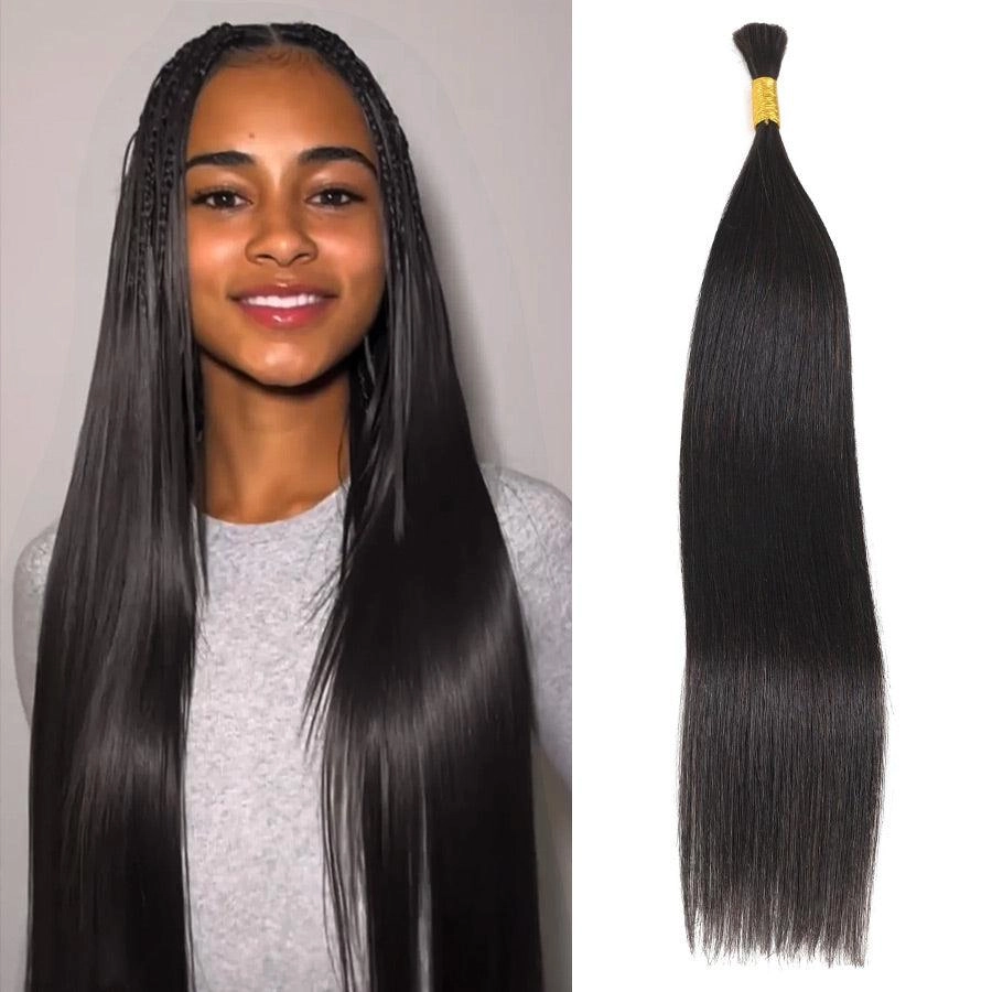 WOWANGEL Bulk Human Hair for Braiding Straight Nature Black 100g