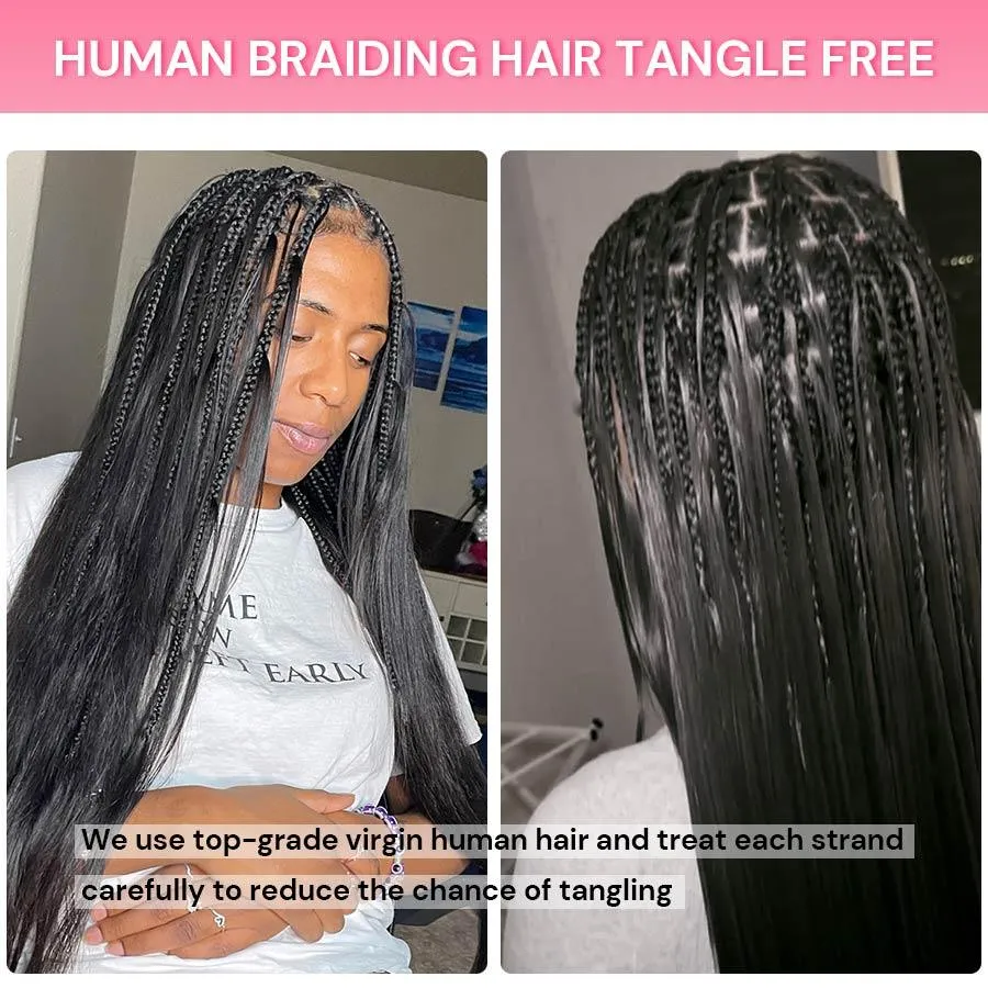 WOWANGEL Bulk Human Hair for Braiding Straight Nature Black 100g