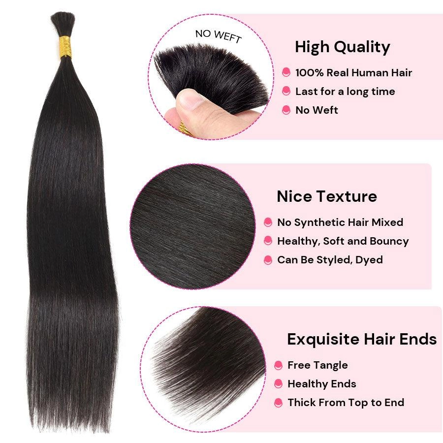 WOWANGEL Bulk Human Hair for Braiding Straight Nature Black 100g