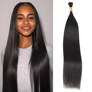 WOWANGEL Bulk Human Hair for Braiding Straight Nature Black 100g