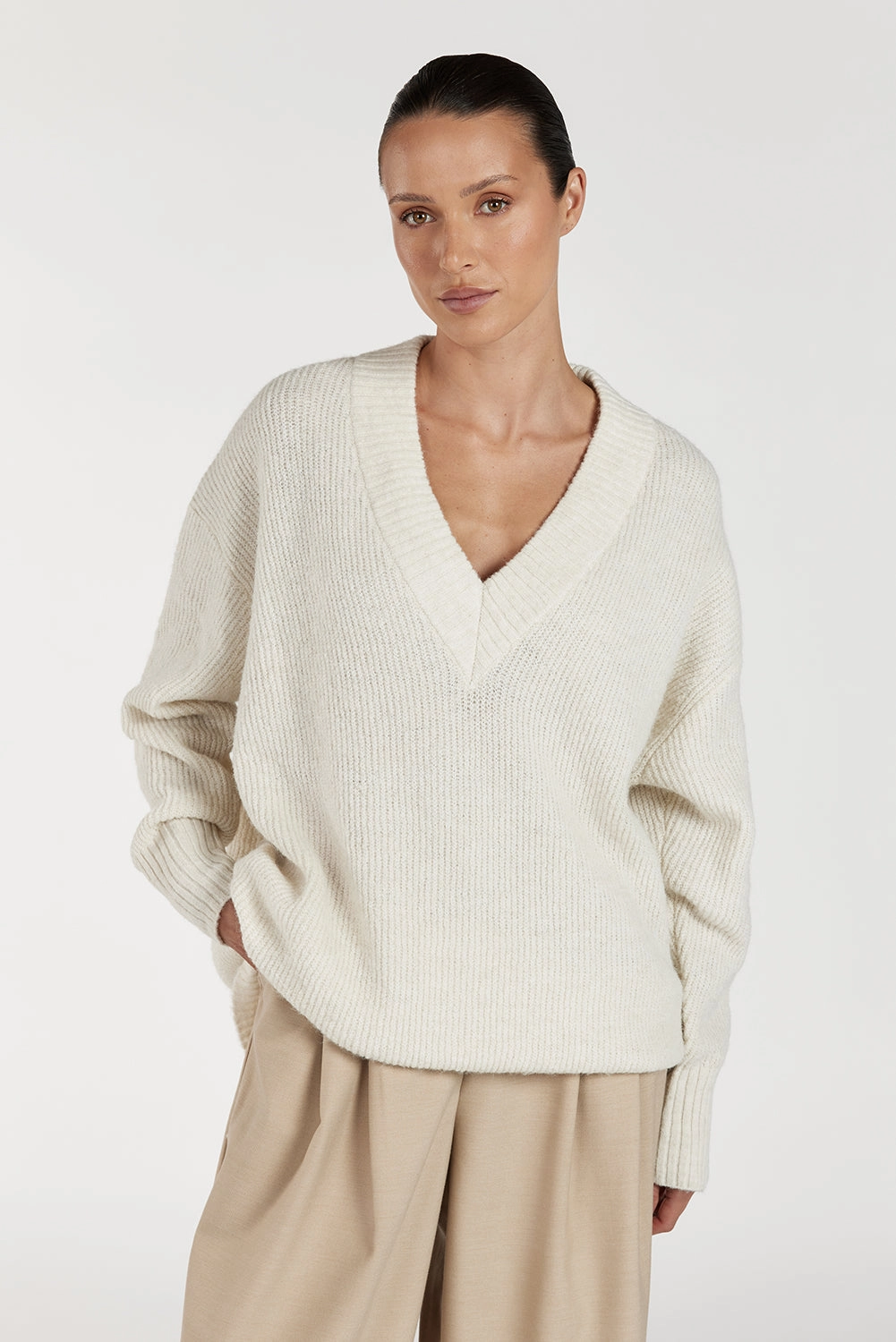 ZELIE CREAM MARLE LONGLINE JUMPER